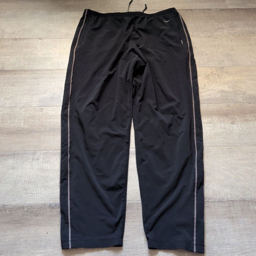 Vtg ​Nike Dri-Fit Men's M Track Pants Black Gray Stripe Zippered Pockets
